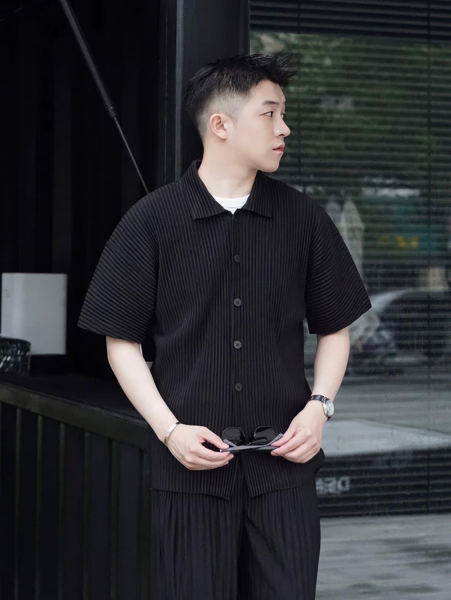 Pleated Short Sleeve Shirt