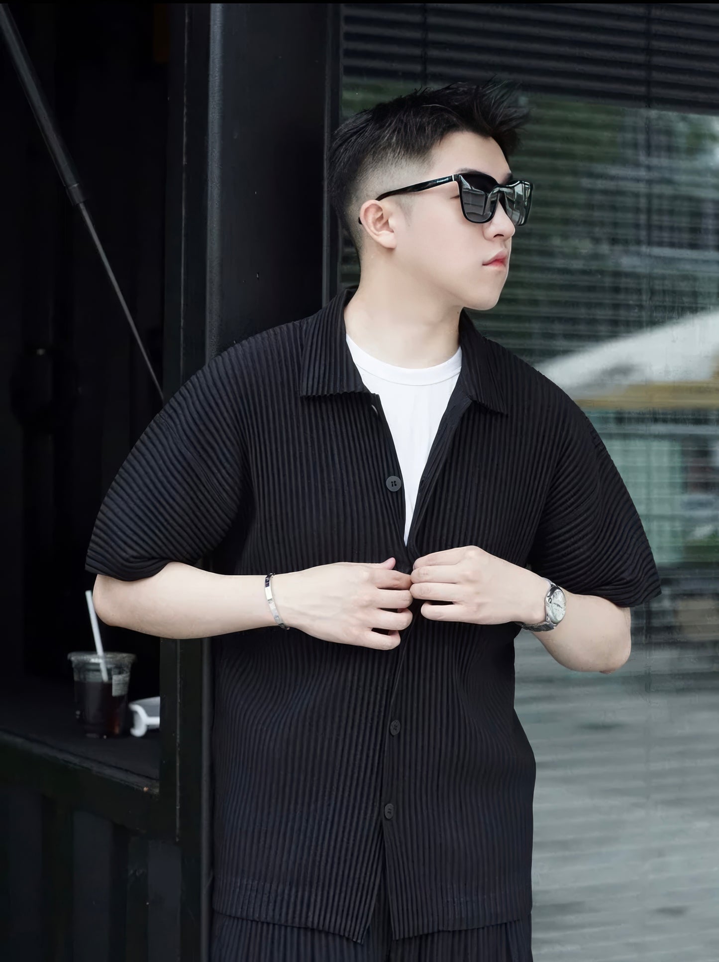 Pleated Short Sleeve Shirt