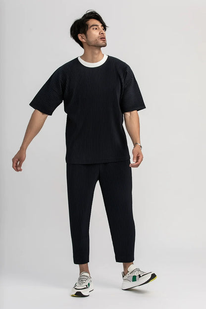 Pleated Round Neck T-Shirt