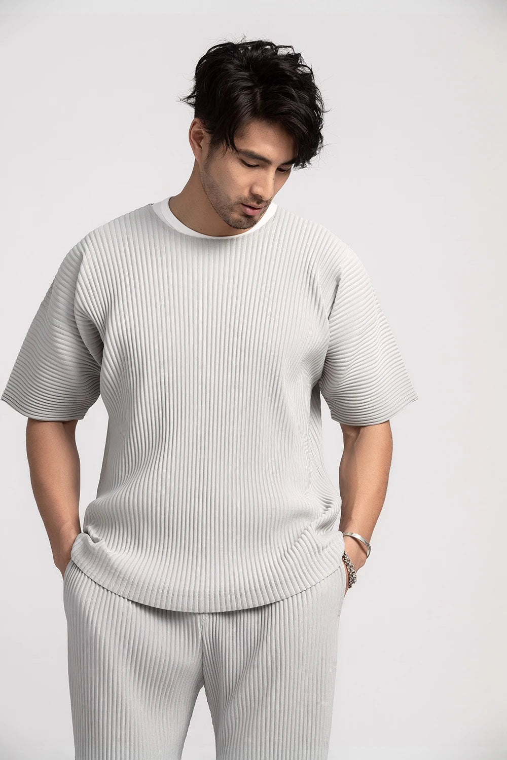 Pleated Round Neck T-Shirt