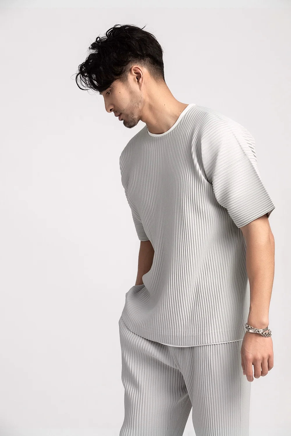 Pleated Round Neck T-Shirt